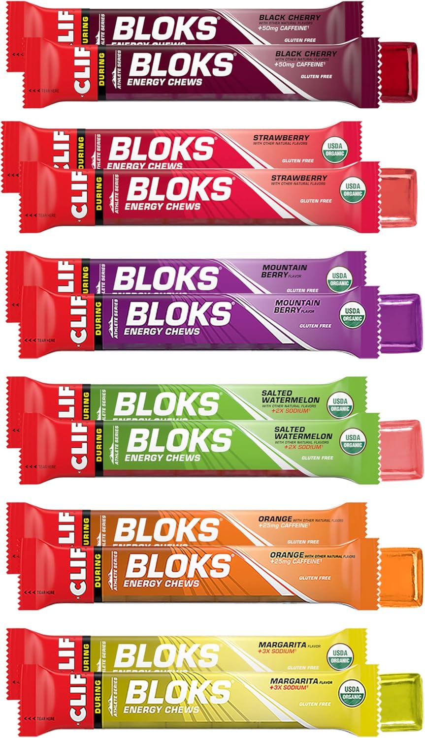 CLIF BLOKS - Energy Chews - Variety Pack - Non-GMO - Plant Based - Fast Fuel for Cycling and Running - Quick Carbohydrates and Electrolytes - 2.12 oz. Packets (12 Count)