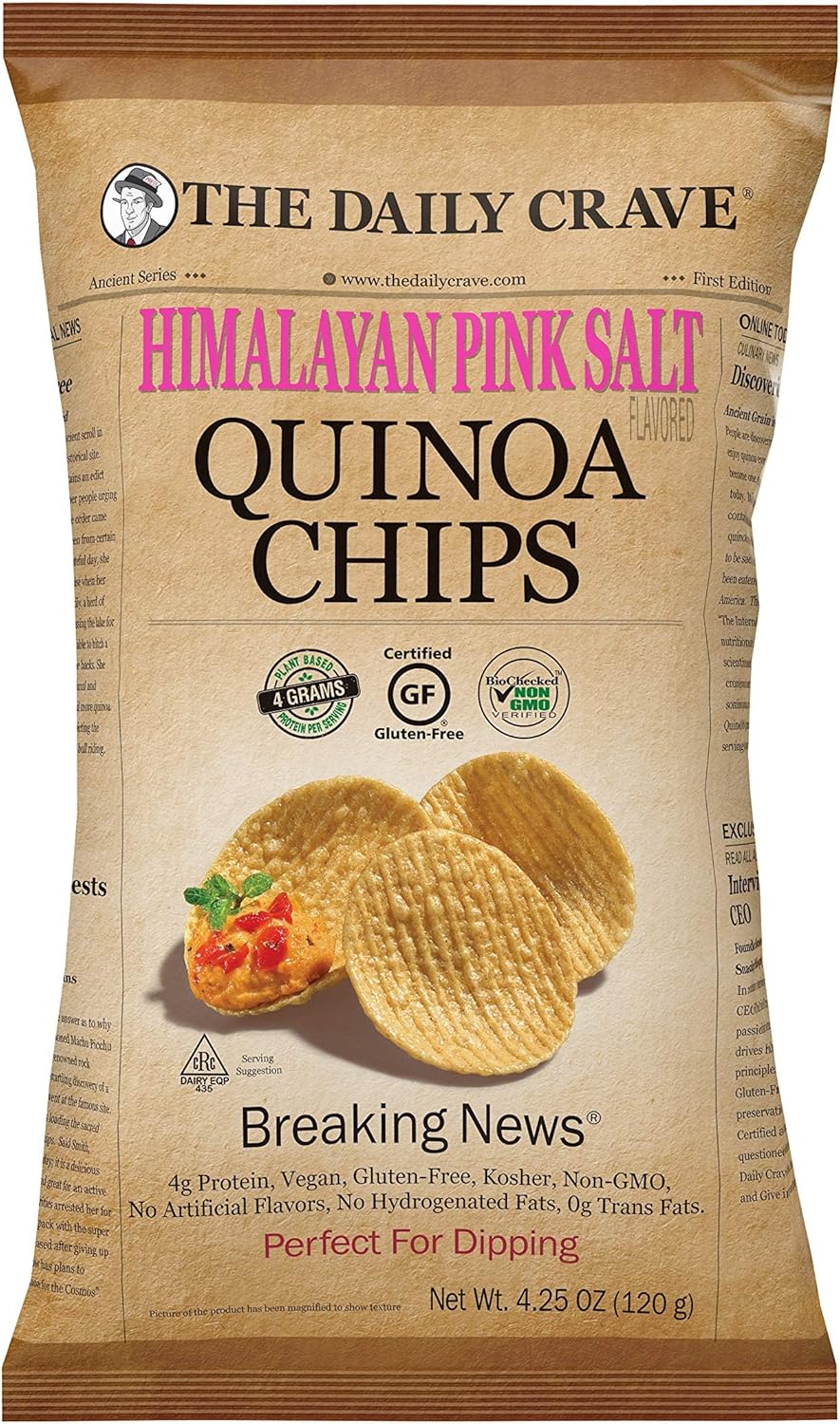 The Daily Crave Himalayan Pink Salt Quinoa Chips, 4.25 Oz (Pack Of 8) 4g Protein, 2g Fiber, Gluten-Free, Non-Gmo, Crunchy