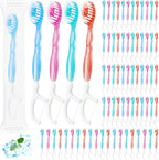 72 Pcs Individually Wrapped Mini Toothbrushes Bulk 5-in-1 Disposable Portable Toothbrushes with Mint Toothpaste Tongue Scraper Floss Pick for Home Travel Hotel Post-Meal Cleaning