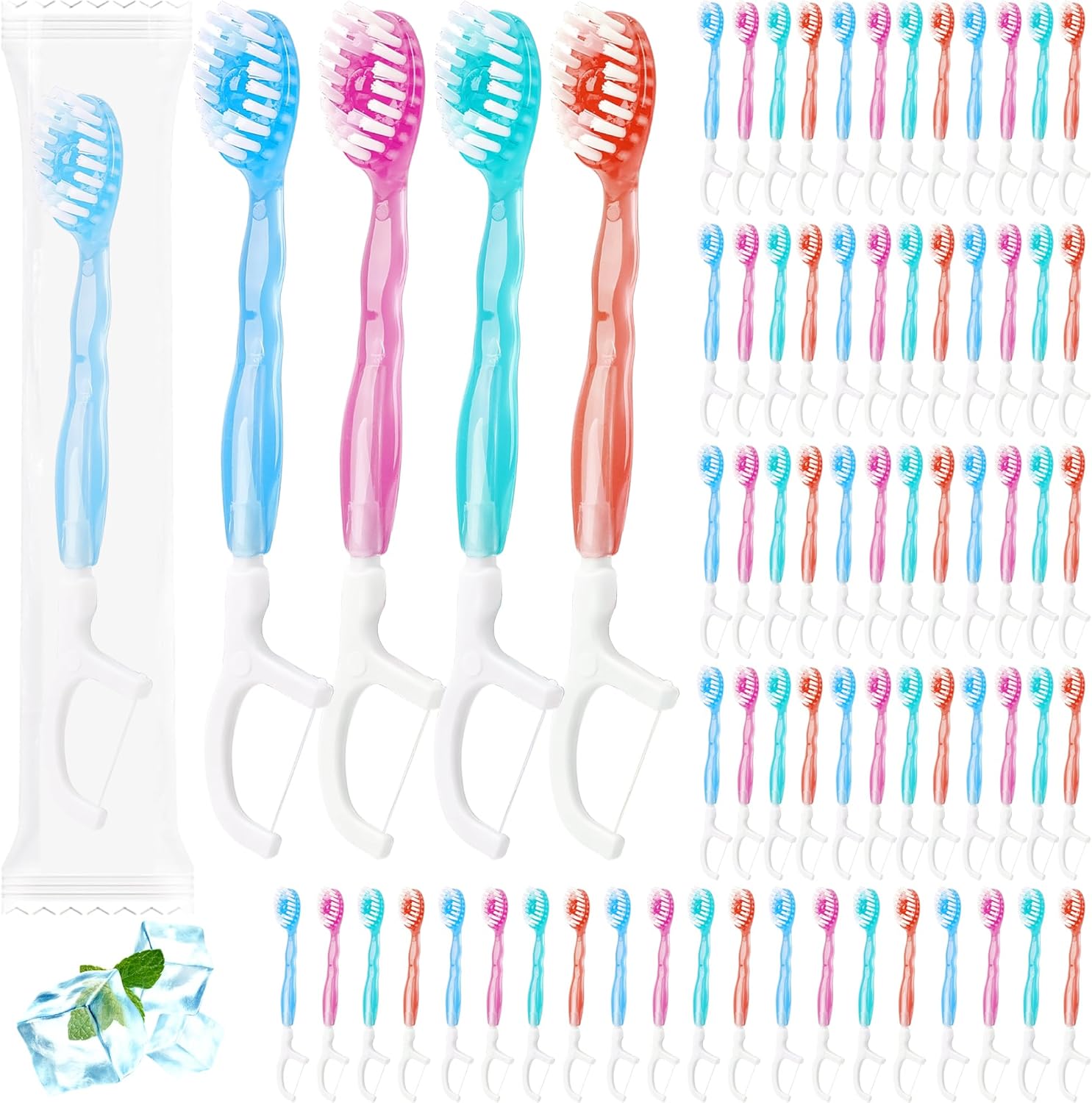 72 Pcs Individually Wrapped Mini Toothbrushes Bulk 5-in-1 Disposable Portable Toothbrushes with Mint Toothpaste Tongue Scraper Floss Pick for Home Travel Hotel Post-Meal Cleaning