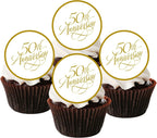 Golden 50th Wedding Anniversary Edible Wafer Card Cupcake Decorations for Special Milestone Celebrations, 24 x 1.77 Inch 4.5cm Uncut