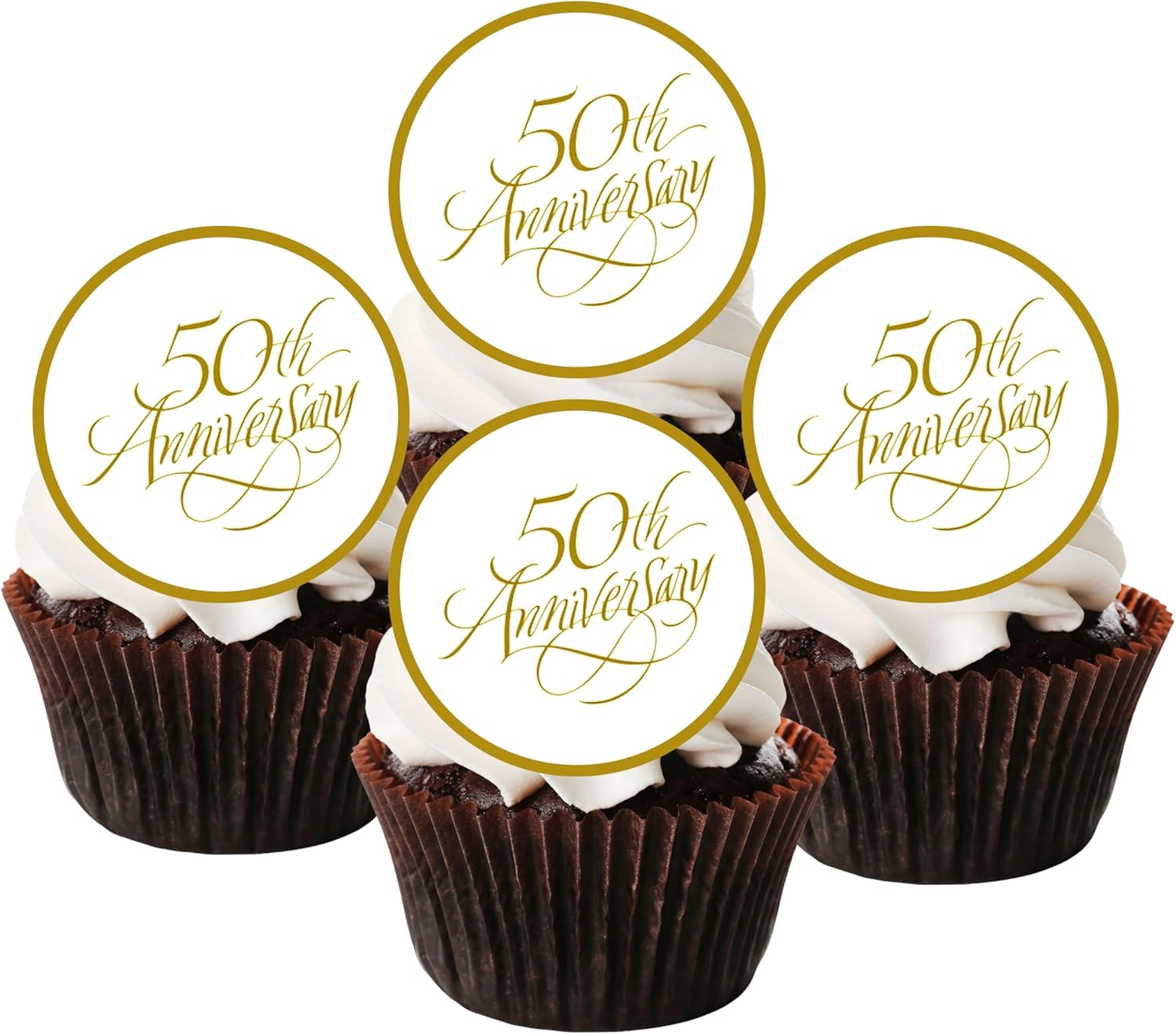Golden 50th Wedding Anniversary Edible Wafer Card Cupcake Decorations for Special Milestone Celebrations, 24 x 1.77 Inch 4.5cm Uncut