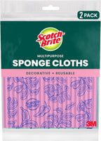 Scotch-Brite Sponge Cloths, Reusable, Absorbent, and Decorative Cleaning Towel, Dishwasher-Safe Wipes Ideal for Nonstick Cookware, Tile, Countertops, Mirrors, and Faucets, 2 Dish Towels