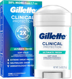 Gillette Clinical Antiperspirant and Deodorant for Men, 72hr Sweat & Odor Protection, Long Lasting Freshness, Anti-White Mark Technology, Gentle on Skin, Soft Solid, Ultimate Fresh Scent, 2.6 oz
