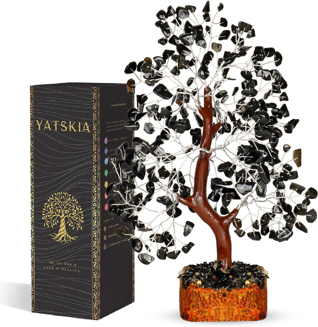 YATSKIA Black Tourmaline Gemstone Tree - Crystal Tree of Life - Crystals and Stones Home Office Decor - Good Luck Gifts for Women