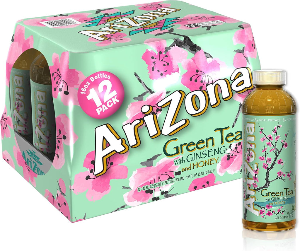 Arizona Green Tea with Ginseng and Honey, 16 Fl Oz (Pack of 12)