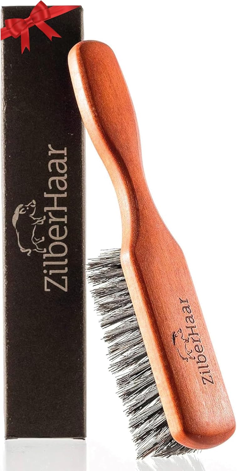 ZilberHaar Regular Beard Brush - Soft Boar Bristles - Beard grooming brush for men - Straightens and Promotes beard growth - Works with Beard Oils and Balms - Essential for beard care kits