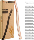 Eyebrow Razor-Face Razors for Women-Dermaplaning Tool for Face Exfoliation & Peach Fuzz with 12 Refill Blades-Facial Dermaplane Razors Shaver-Rose Gold