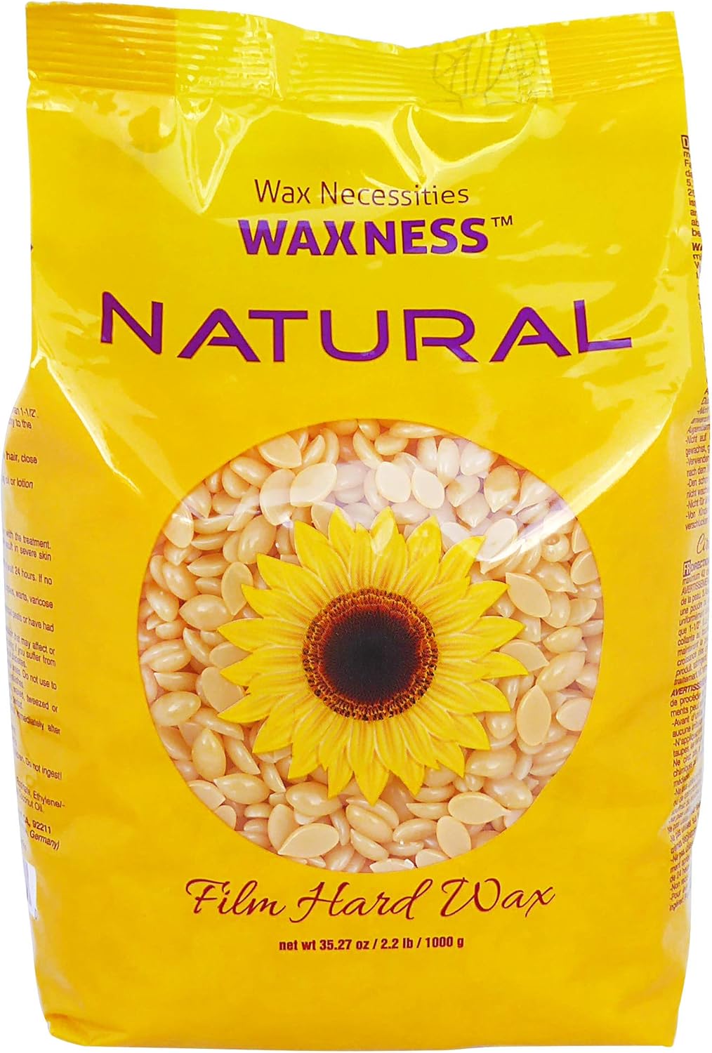 Waxness Film Hard Wax Beads Natural 2.2 lb (1 kg) – Stripless Professional Hard Wax for Face & Body, Smooth Application, Suitable for Sensitive Skin – Made in Italy