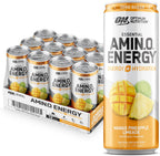 Optimum Nutrition Amino Energy Sparkling Hydration Drink, Electrolytes, Caffeine, Amino Acids, BCAAs, Sugar Free, Mango Pineapple Limeade, 12 Fl Oz, 12 Pack (Packaging May Vary)