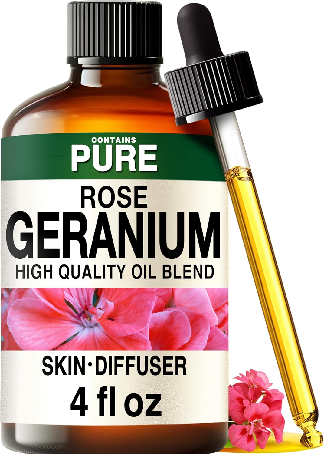 100% Pure Rose Geranium Oil - 4 Fl Oz Rose Geranium Essential Oil for Hair, Skin, Diffuser, Aromatherapy & DIY Soap Making Scent