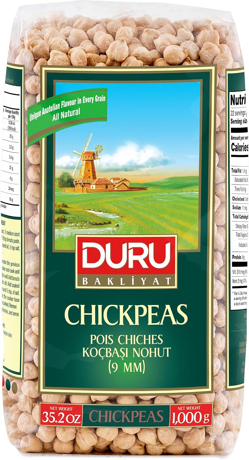 Duru Chickpeas 9mm, 35.2oz (1000g), 100% Natural and Certificated, Non-GMO, Great for Falafel, Hummus, and Vegan Recipes, Gluten Free