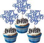 Rsstarxi 24 Pack Happy Father's Day Cupcake Toppers Glitter Love Daddy Best Father Super Dad Cupcake Picks for Happy Father's Day Birthday Party Cake Decorations Supplies Blue