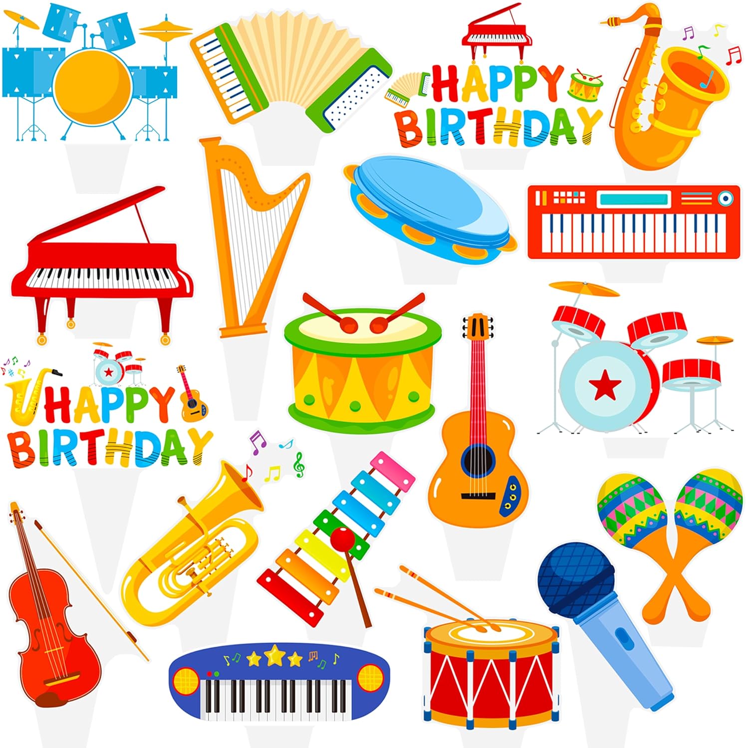 48pcs Musical Instrument Cupcake Toppers for Music Party Decorations Musical Instrument Theme Cake Cupcake Picks for Music Themed Birthday Party Baby Shower Supplies