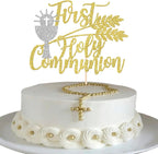 Rsstarxi 1 Pack First Communion Cake Topper Gold Glitter Silver Holy Grail Cross Christian Baptism Cake Pick for God Bless Baby Shower Bithday Party Cake Decorations Supplies
