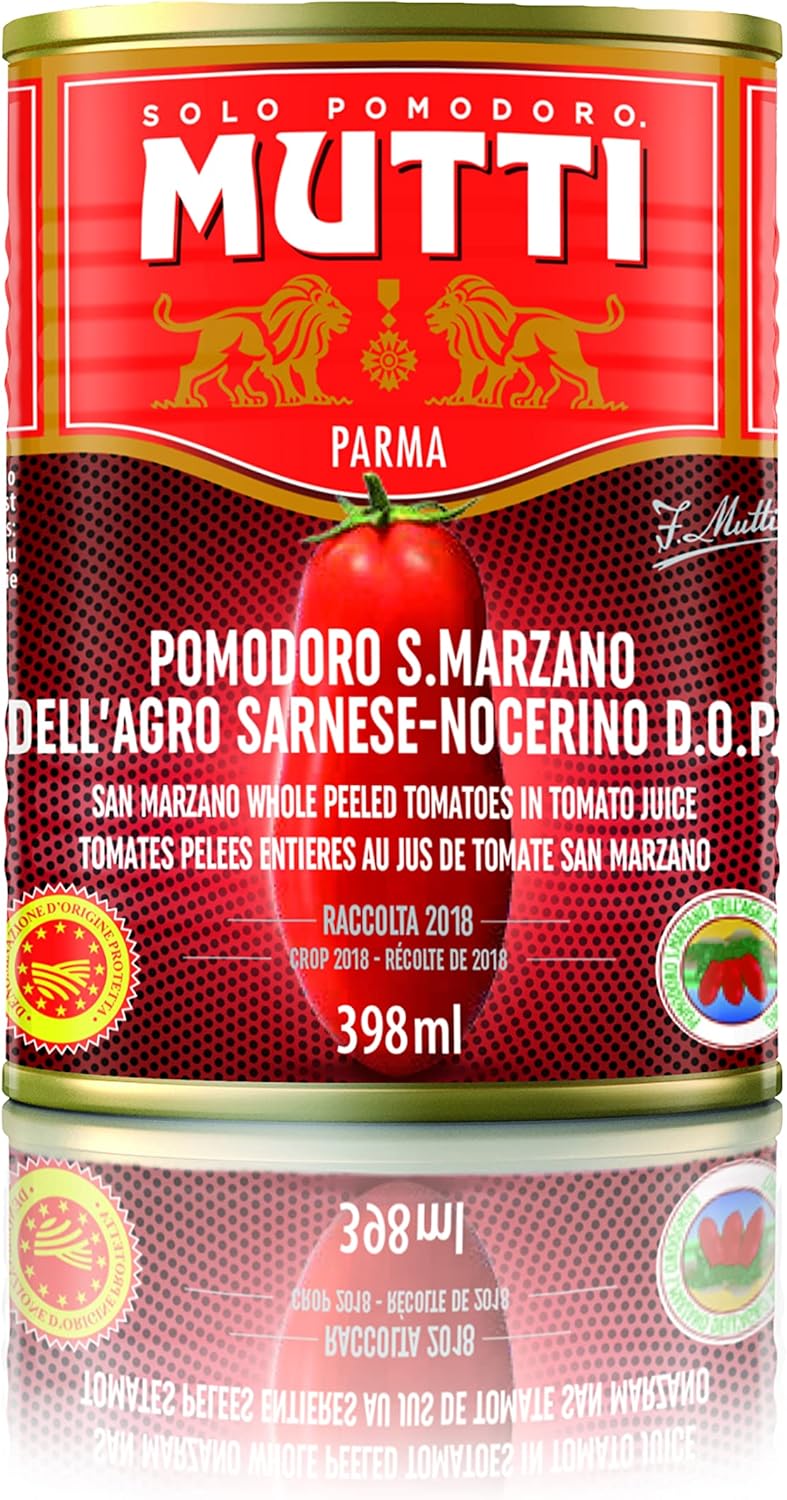 Mutti Whole Peeled Authentic San Marzano PDO Tomatoes (Pelati), 14 oz. | 6 Pack | Italy’s #1 Brand of Tomatoes | Canned Tomatoes | Vegan Friendly & Gluten Free | No Additives or Preservatives