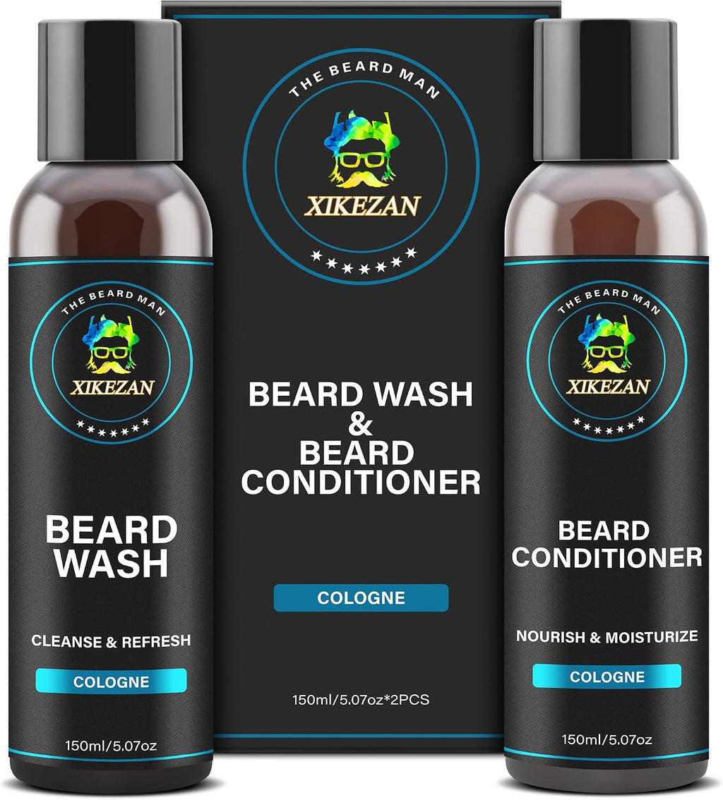 XIKEZAN Beard Wash & Beard Conditioner Natural Softener Set w/Argan & Jojoba Oils Smooths & Strengthens Christmas Stocking Stuffers Father Day Gifts for Men Him Dad Boyfriend Husband