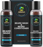 XIKEZAN Beard Wash & Beard Conditioner Natural Softener Set w/Argan & Jojoba Oils Smooths & Strengthens Christmas Stocking Stuffers Father Day Gifts for Men Him Dad Boyfriend Husband