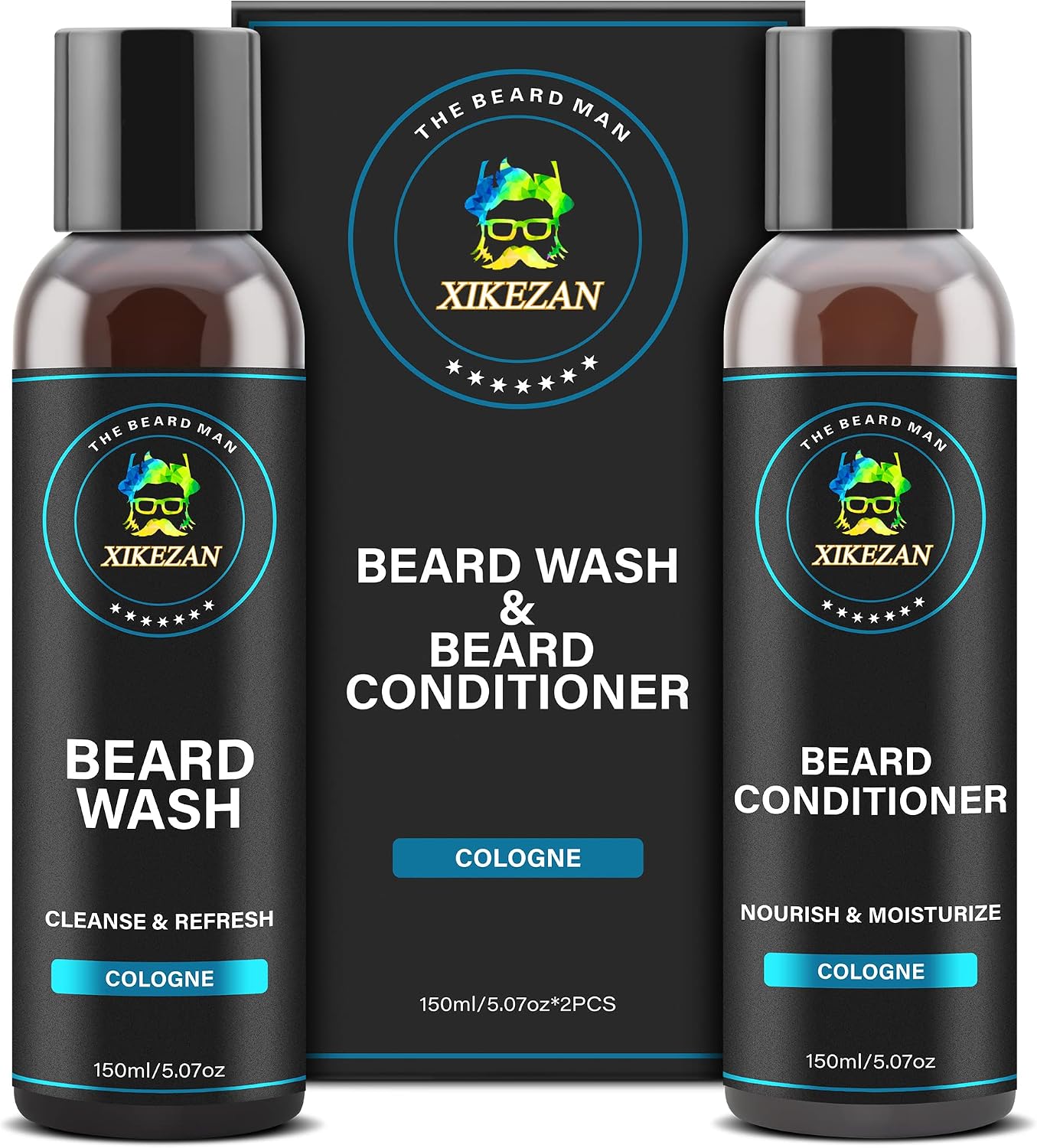 XIKEZAN Beard Wash & Beard Conditioner Natural Softener Set w/Argan & Jojoba Oils Smooths & Strengthens Christmas Stocking Stuffers Father Day Gifts for Men Him Dad Boyfriend Husband