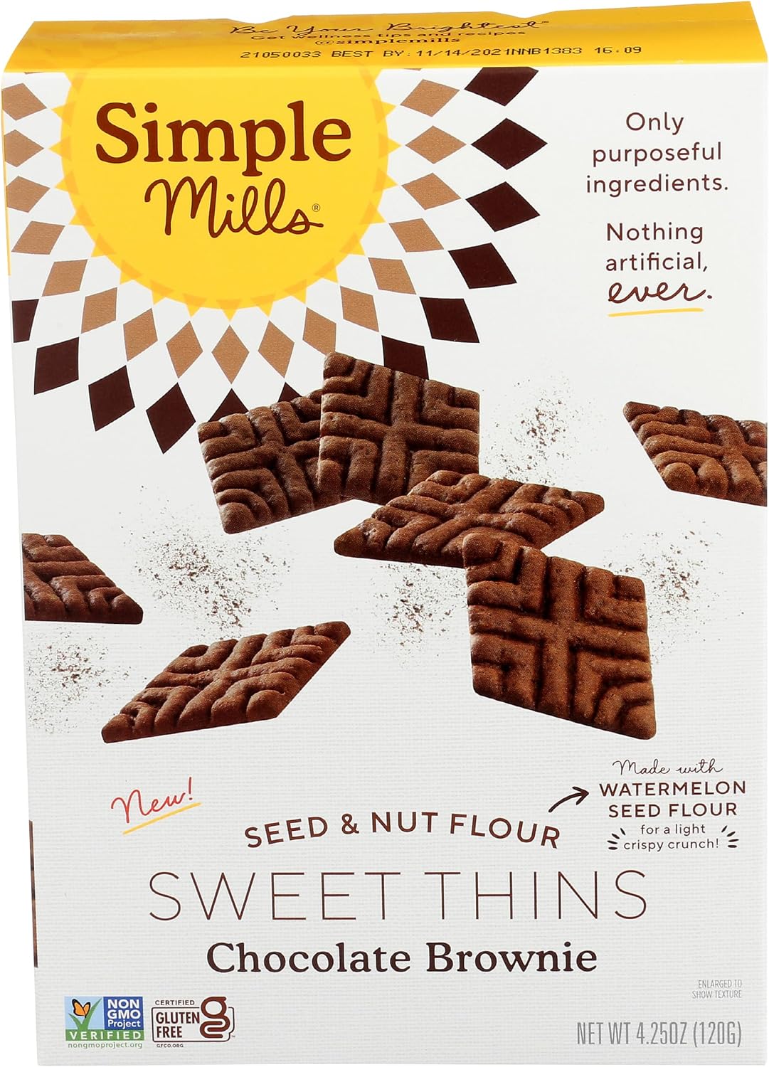 Simple Mills Chocolate Brownie Seed & Nut Flour Sweet Thins, Paleo Friendly & Delicious Sweet Thin Cookies, Good for Snacks, Nutrient Dense, 4.25 oz, Pack of 1