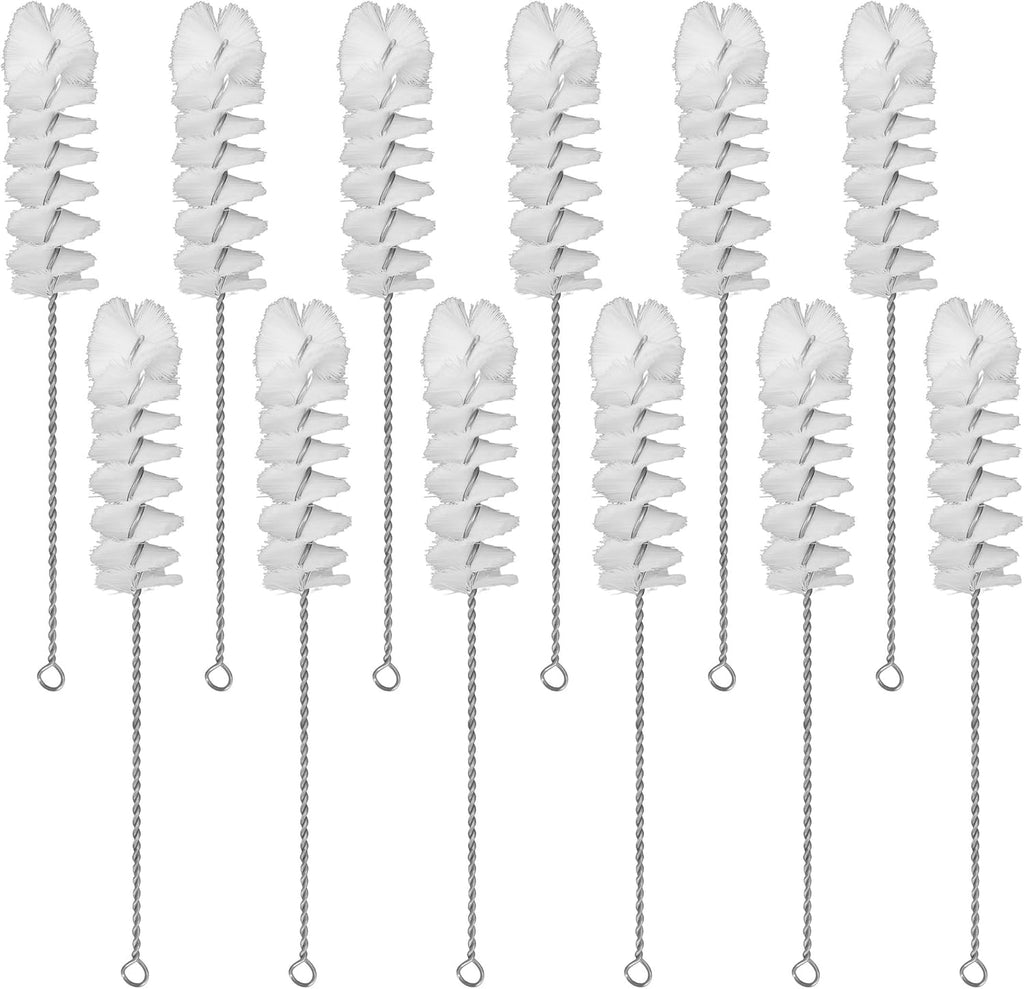 EISCO 12PK Nylon Cleaning Brushes with Fan-Shaped Ends, 9.25" - Twisted Stainless Steel Wire Handle - Ideal for 0.3" - 0.5" Diameter Tubes, Bottles, Cylinders, Flasks, Straws -