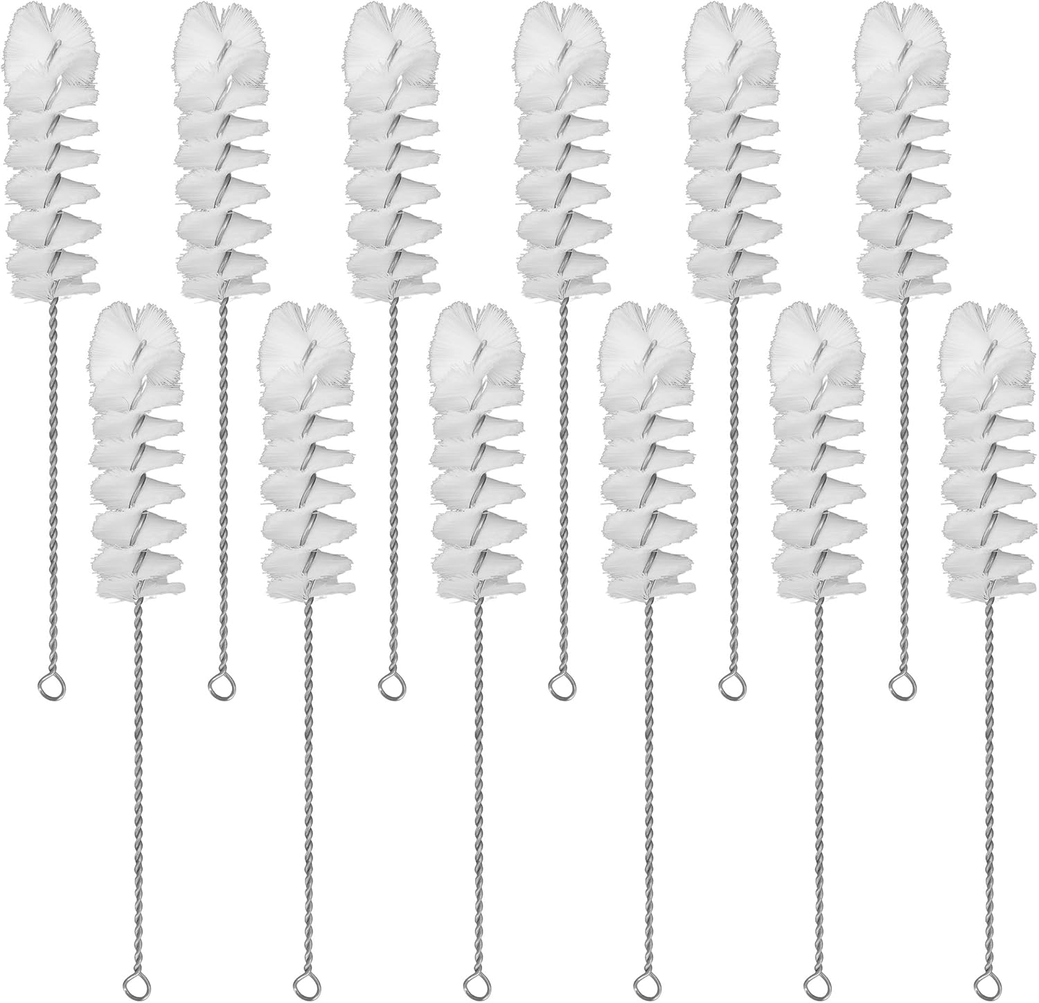 EISCO 12PK Nylon Cleaning Brushes with Fan-Shaped Ends, 9.25" - Twisted Stainless Steel Wire Handle - Ideal for 0.3" - 0.5" Diameter Tubes, Bottles, Cylinders, Flasks, Straws -