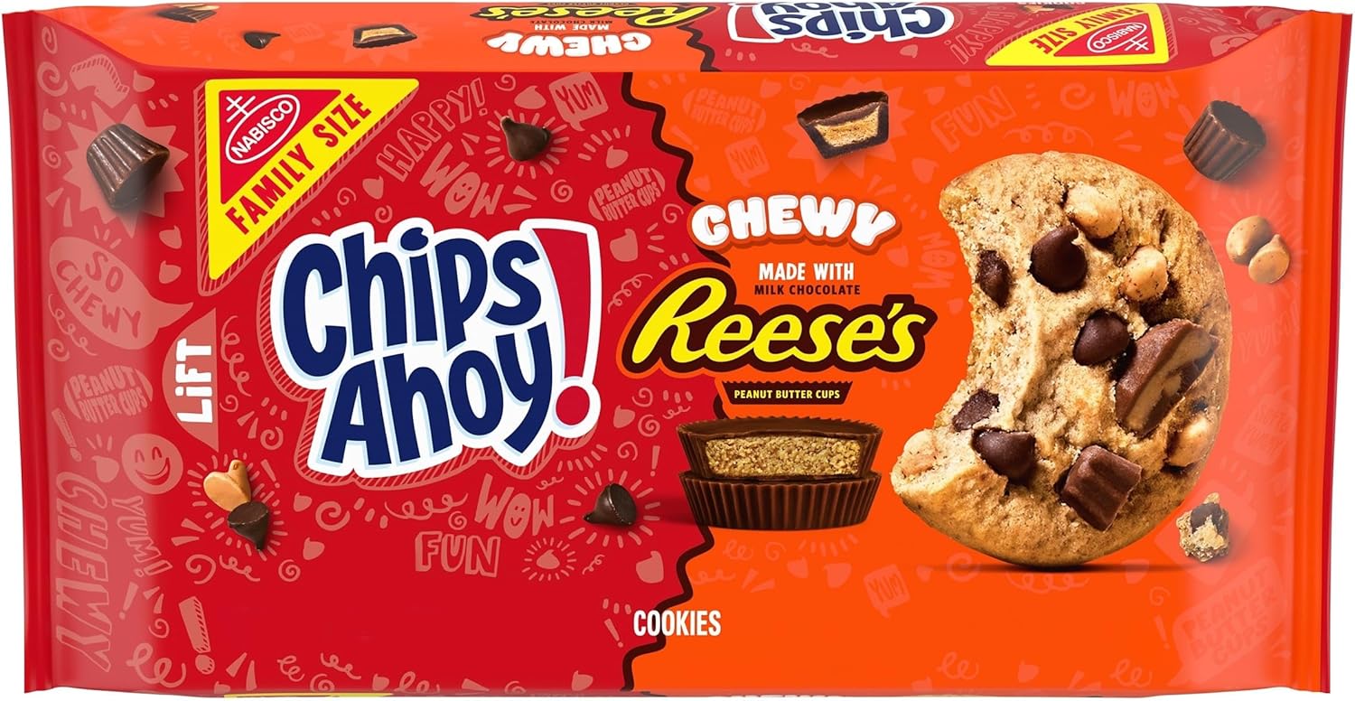 CHIPS AHOY! Chewy Chocolate Chip Cookies with Reese's Peanut Butter Cups, Family Size, 14.25 oz