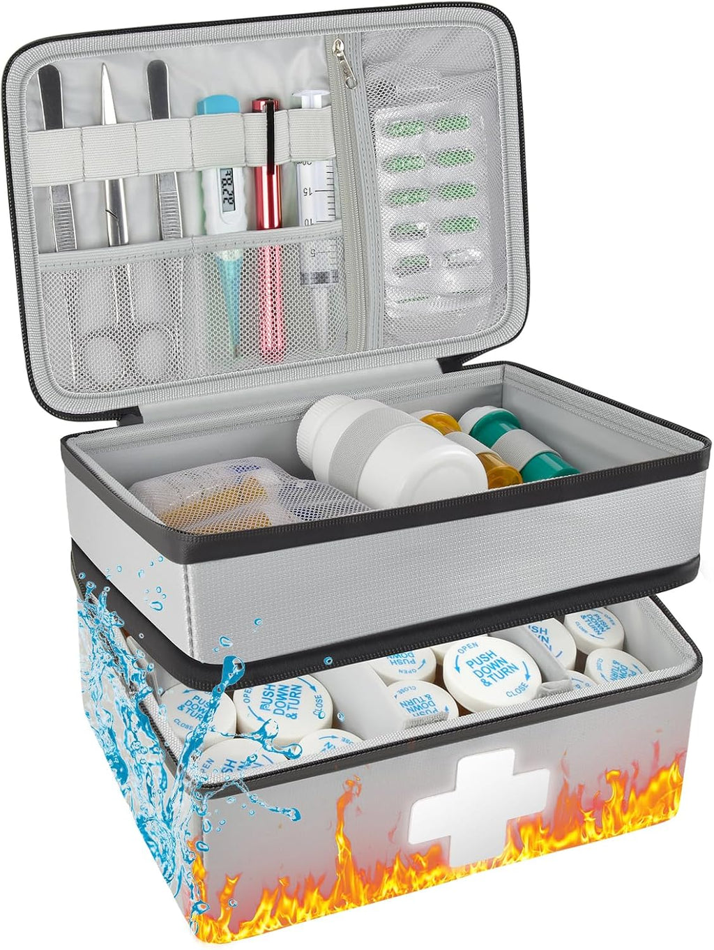 Fireproof & Waterproof Medicine Organizer Case for Pills Bottle, Large Capacity Medical Bag Holds Essential Accessories for Families & Travelers, Emergency Kit for Home, Car & Outdoor First Aid