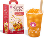 O’s Bubble Peach Green Tea – DIY Boba Kit with 3 Peach Syrup Packs & 3 Mango Popping Boba – Make Fruity Bubble Tea at Home – 3 Servings Included