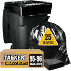 Tasker 95 Gallon Contractor Garbage Bags - 2 Mil Extra Heavy Duty Trash Bags - 96-100 Gallon Trash Can Liners, Industrial Trash Bags with Ties - 25 Count