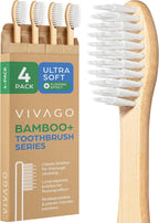 VIVAGO Bamboo Toothbrushes Extra Soft Bristles 4 Pack - Ultra Soft Toothbrushes for Adults - Eco-Friendly, Natural Wooden Toothbrush