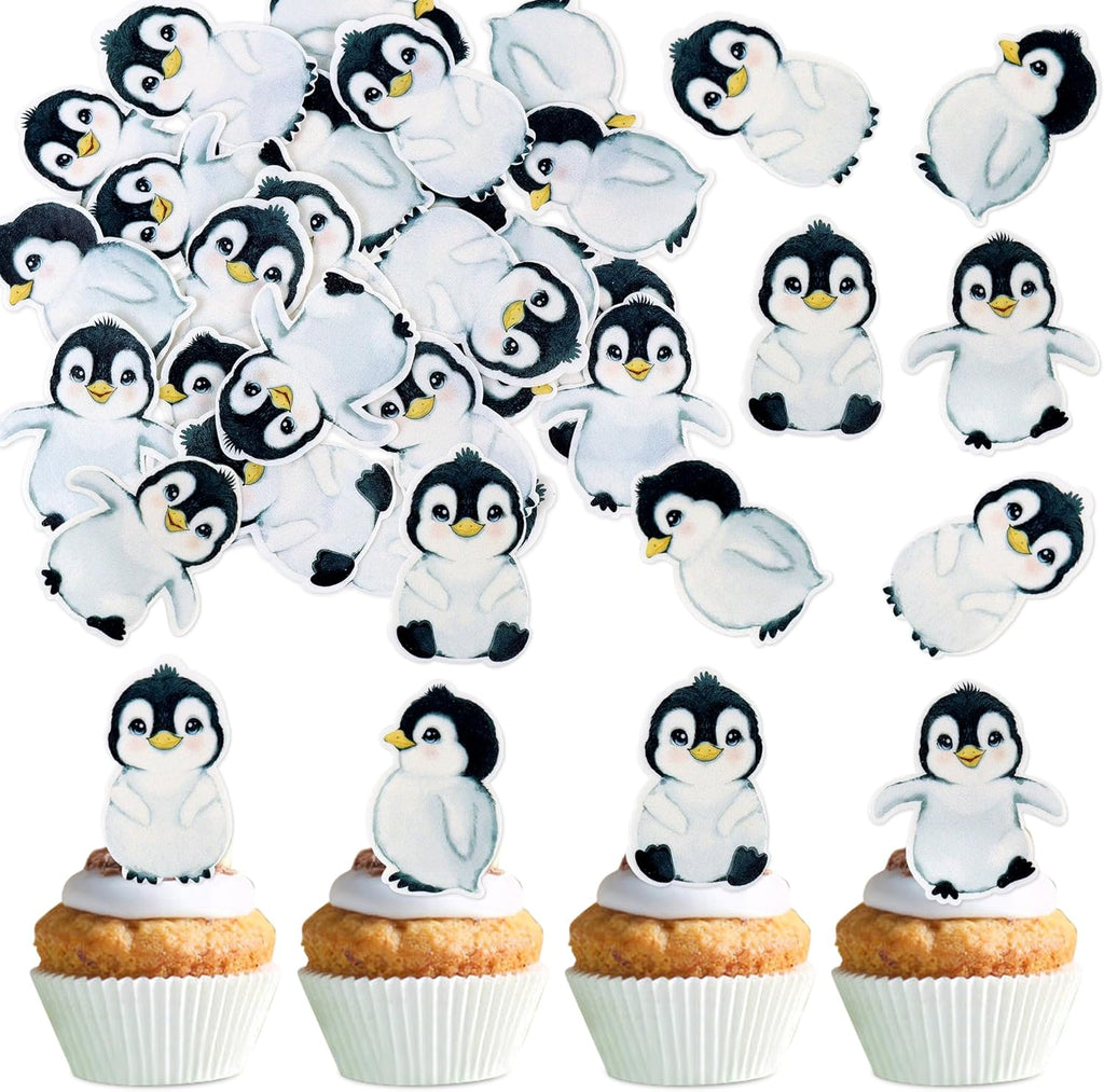 Ercadio 40 PCS Edible Penguin Baby Cupcake Toppers Cute Penguin Cake Picks Christmas Xmas Holiday New Year Holiday Winter Baby Shower Kids Birthday Party Supplies