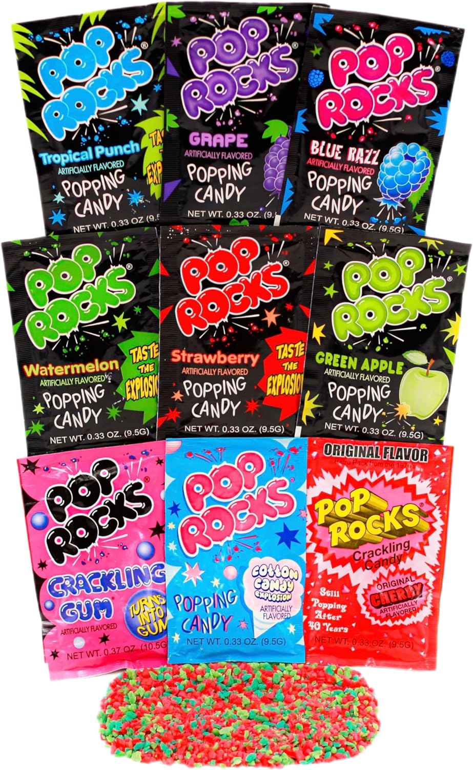 Pop Rocks (9 Pack) -9 Individually Wrapped Packets of Pop Rocks Candies - 9 Assorted Flavors of Crackling Popping Candys