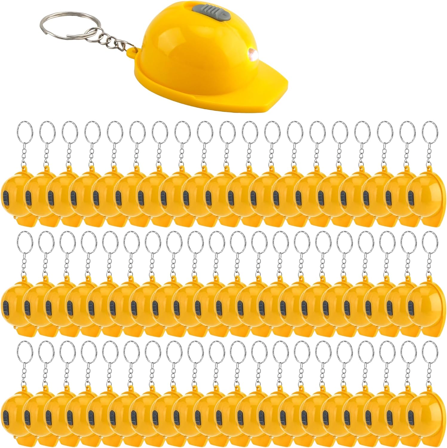 60 Pcs Construction Helmet Keychains Mini Hard Hat Flashlight Key Chain Safety Hat Keychain Bottle Opener for Construction Party Favors Goodie Bags Fillers