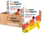 Pure Organic Layered Fruit Bars, Gluten Free, Vegan Fruit Snacks, Strawberry Banana (2 Boxes, 24 Bars)