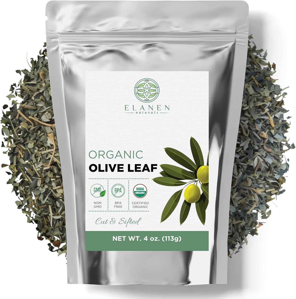 Organic Olive Leaf Tea 4 oz (113g), USDA Certified Organic Olive Leaves, Dried Hojas de Olivo Organico, Cut and Sifted