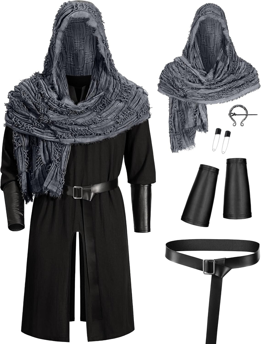 Men's Medieval Renaissance Knight LARP Outfit Pirate Cosplay Robe Halloween Viking Costume Accessories Set