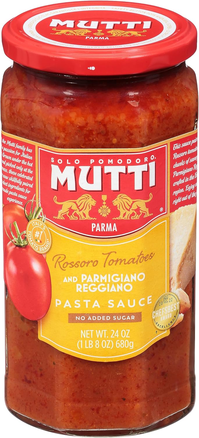 Mutti, No Added Sugar Rossoro Tomatoes and Parmigiano Reggiano Pasta Sauce, 24 Ounce