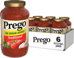 Prego Traditional No Sugar Added Pasta Sauce, 23.5 Oz Jar (Case of 6)