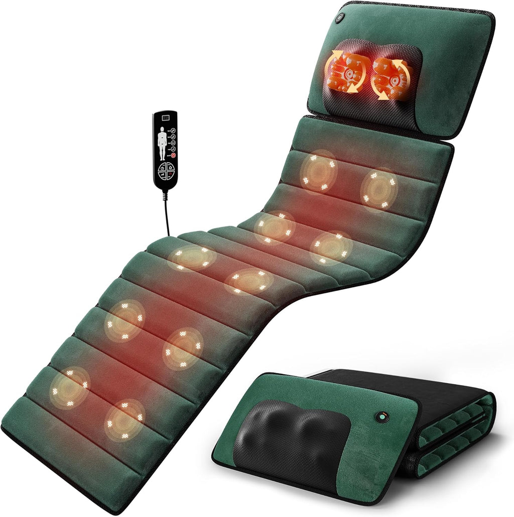 Full Body Massage Mat with Heat, Detachable Massager Pad Deep Tissue Pain Relief,10 Vibrating Motors and 9 Speed Settings for Relaxation at Home or Office