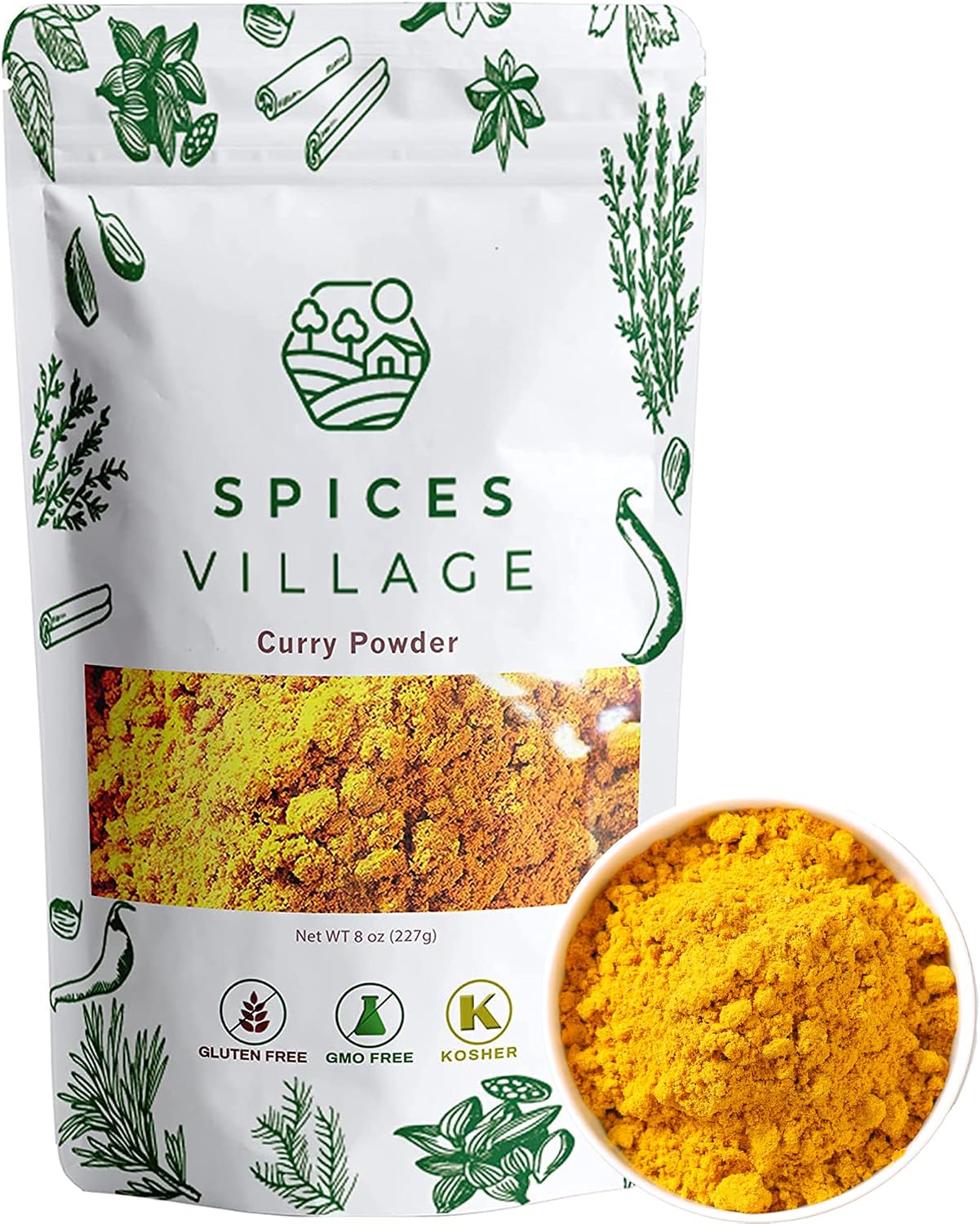 SPICES VILLAGE Curry Powder, Curry Spice for Cooking, 8 oz, Natural Medium Madras Curry Mix, Kosher, Gluten Free, Non GMO, Salt Free, Resealable Bulk Bag