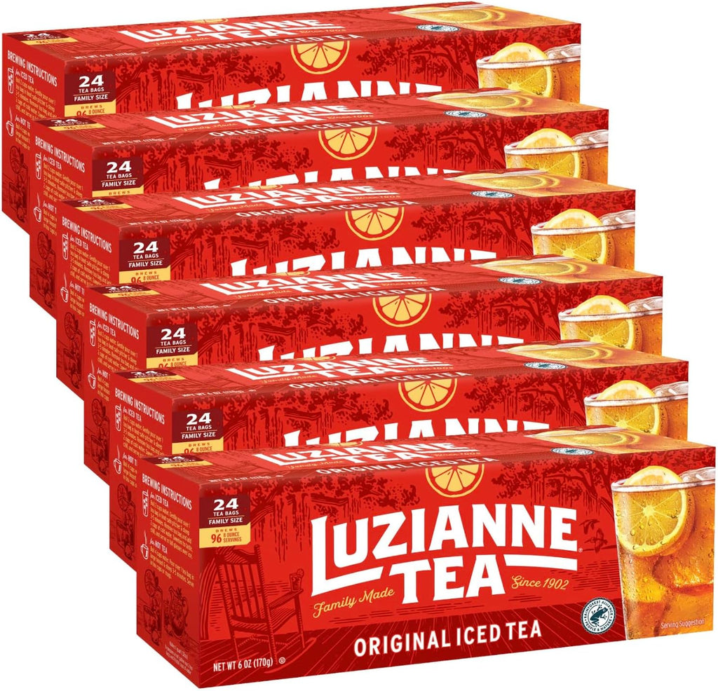 Luzianne Unsweetened Iced Tea Bags, Family Size, 24ct Box (Pack of 6)