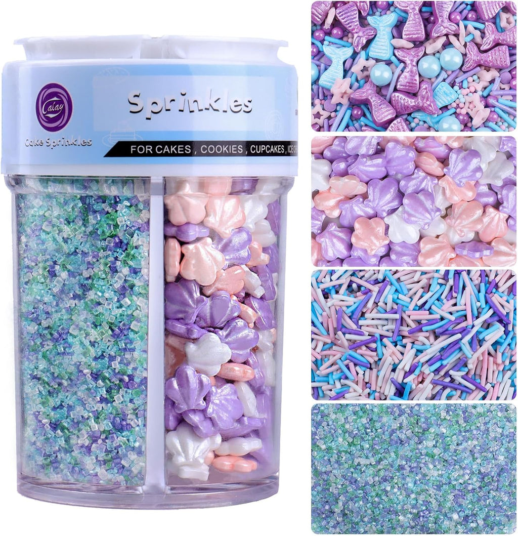 Pastel Mermaid Sprinkles for Cake Decorating, Ocean Seashell Sprinkles with Jimmies and Sanding Sugar for Ice Cream Cupcakes Brownie Cookie Baking Topping