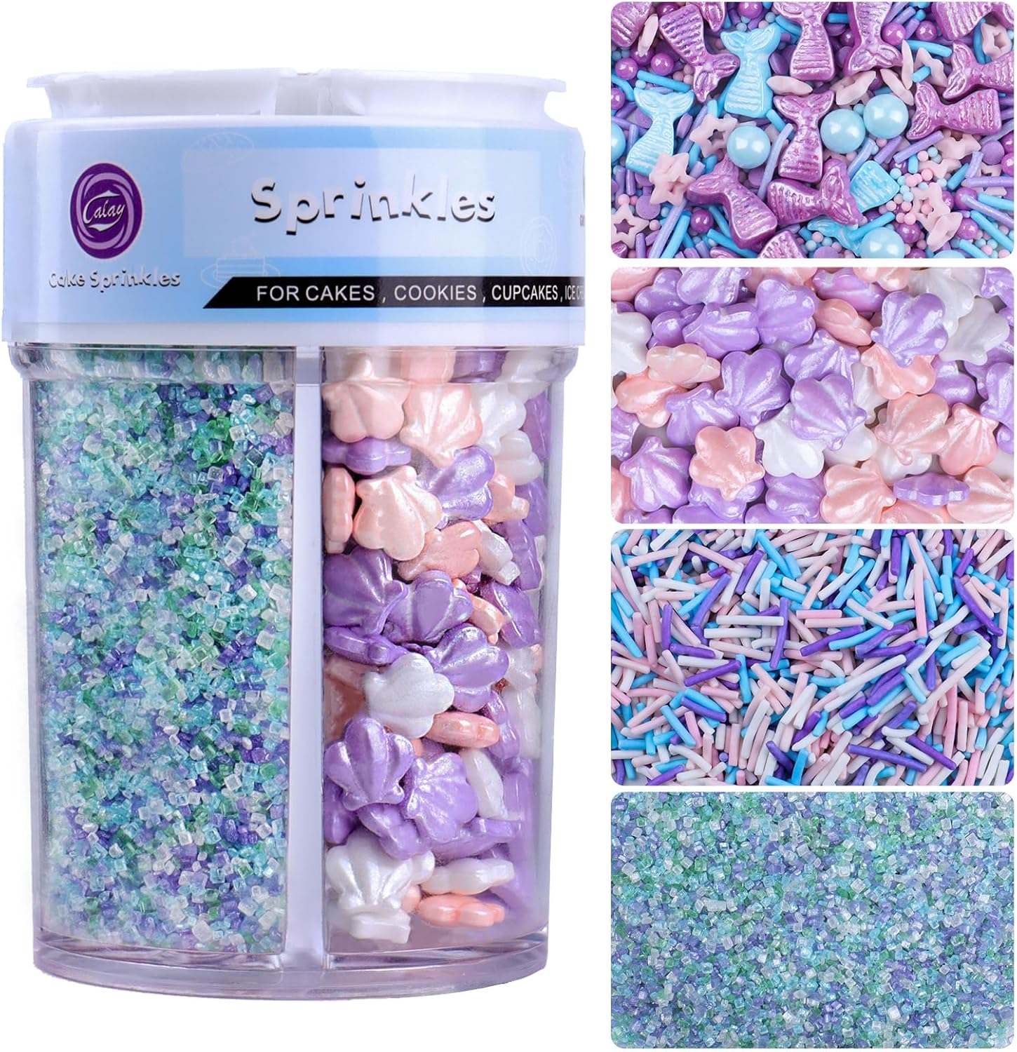 Pastel Mermaid Sprinkles for Cake Decorating, Ocean Seashell Sprinkles with Jimmies and Sanding Sugar for Ice Cream Cupcakes Brownie Cookie Baking Topping