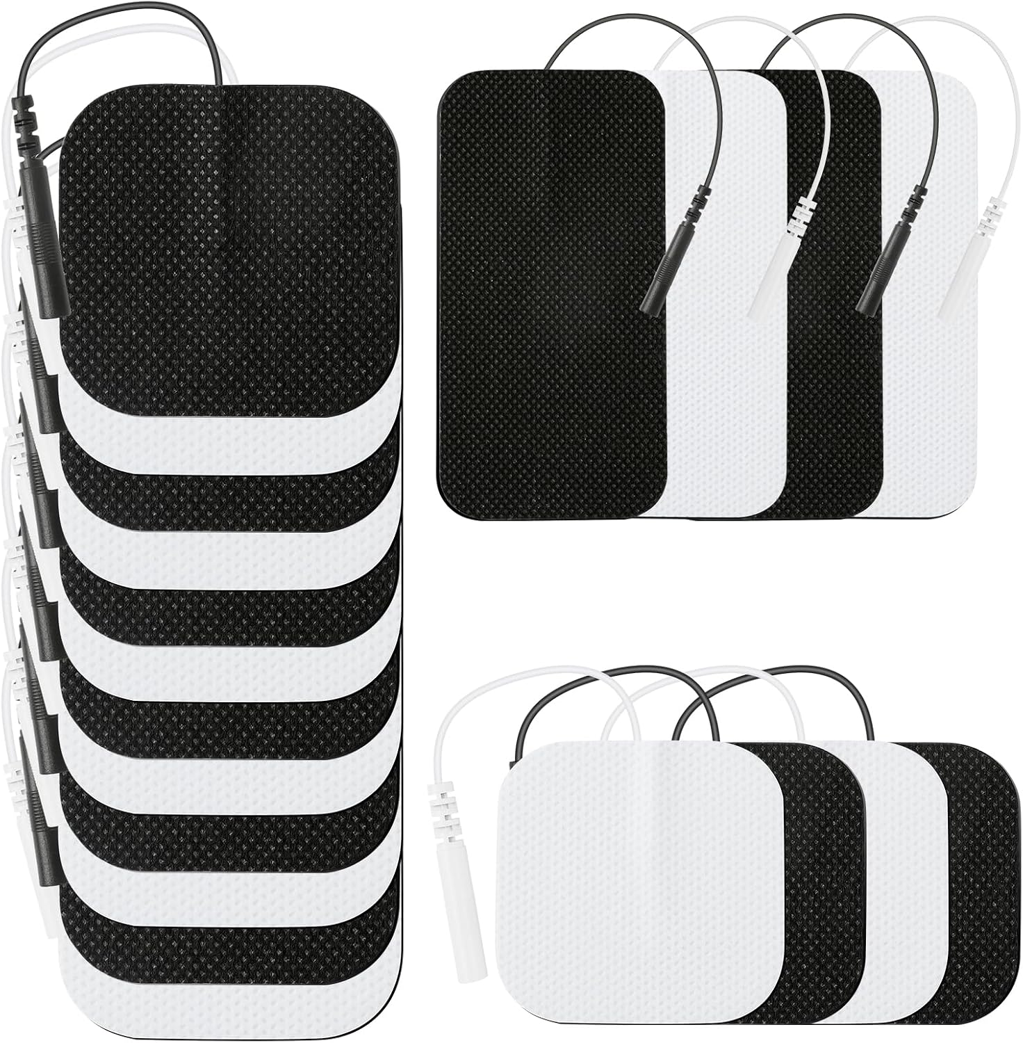 TENS Unit Reusable Electrode Pads for EMS Muscle Stimulator Massager, Self-Adhesive Latex-Free TENS Pads with Upgraded Self-Stick Performance for Electrotherapy, 10 Pairs 3 Sizes 2.0mm Pin