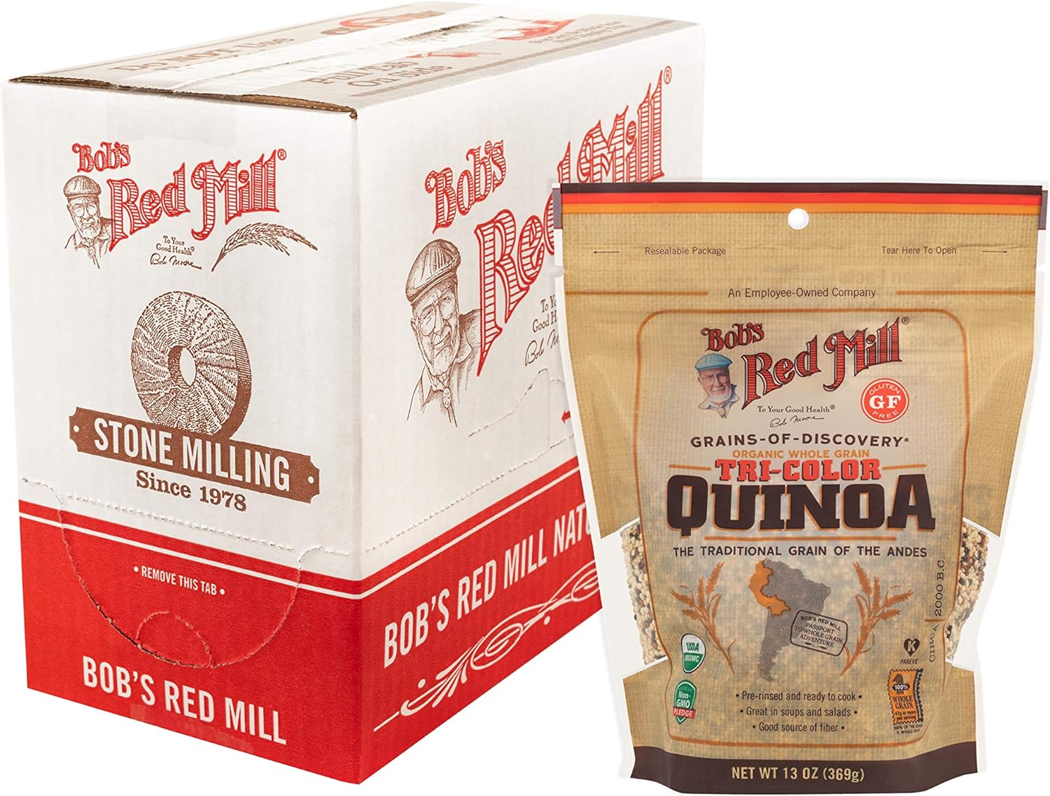 Bob's Red Mill Organic Tri-Color Quinoa, 13oz (Pack of 5) - Non GMO, Whole Grain, Vegan, Kosher