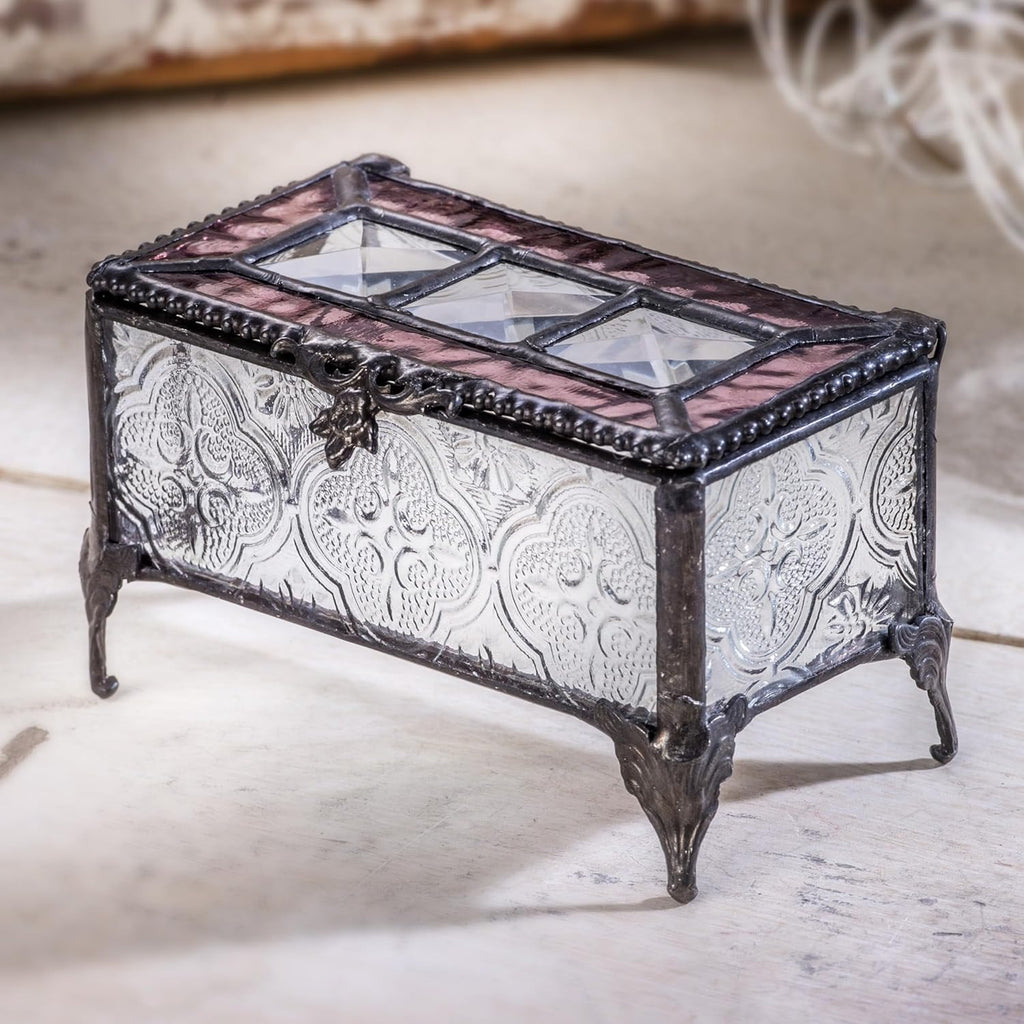 J Devlin - Vintage Stained Glass Jewelry Box Trinket Keepsake Display - Box 514 (Pink)