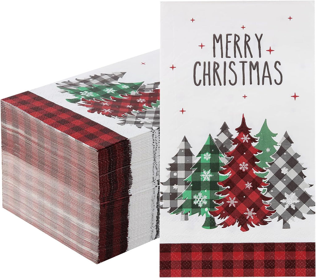 Tamone 100PCS 3-Ply Red Christmas Napkins - Red Christmas Tree Napkins Disposable - Premium Quality Dinner Napkins Soft and Absorbent