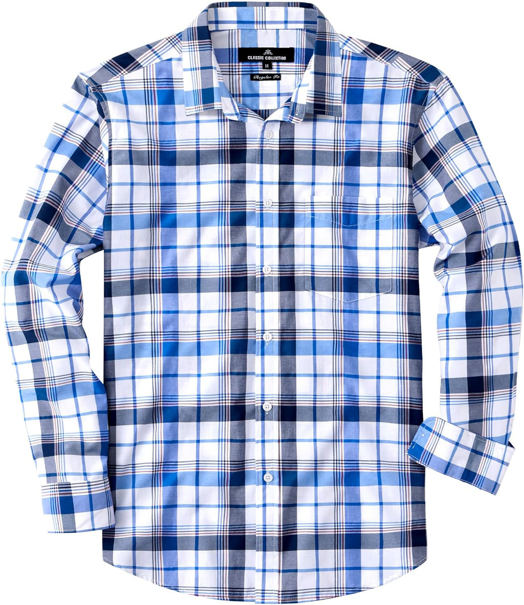 J.VER Long Sleeve Shirts for Men Cotton Plaid Button Down Shirt Business Casual Work Top with Pocket