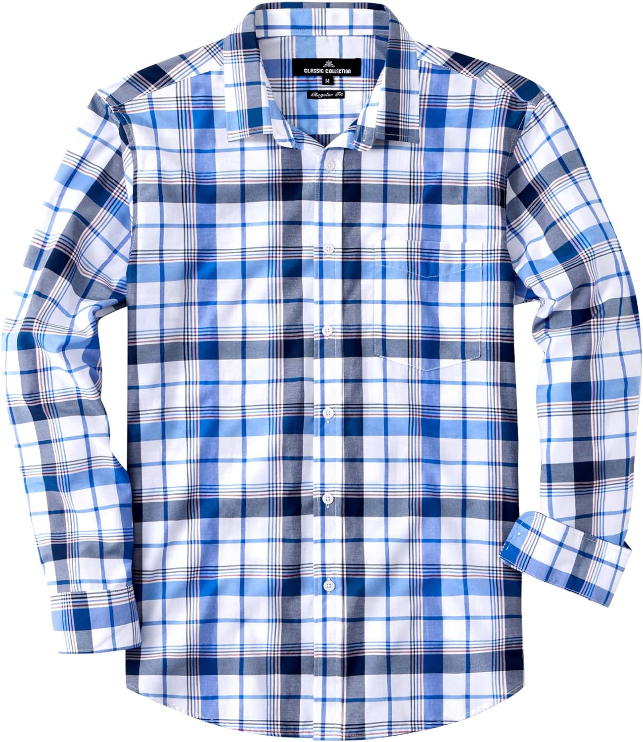 J.VER Long Sleeve Shirts for Men Cotton Plaid Button Down Shirt Business Casual Work Top with Pocket